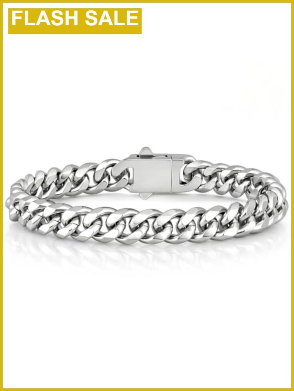 Stainless Steel Cuban Link Chain Bracelet Men Locking Clasp 7mm